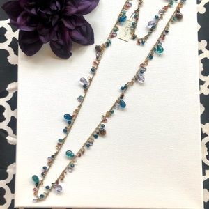 NWT 39.50 Talbots Gold Tone 41in Long “Gemstone” Necklace Teal Amber Lilac Brown